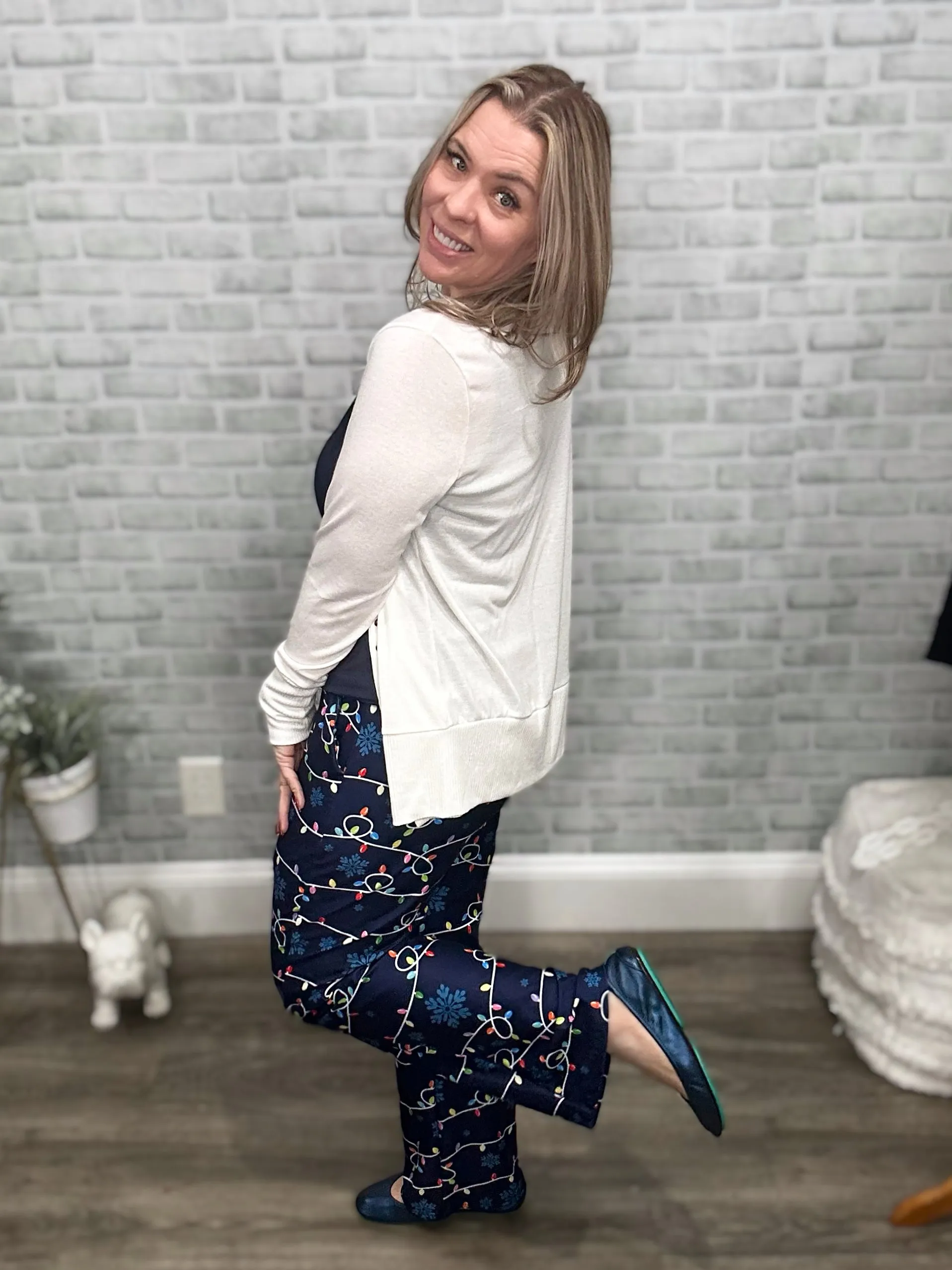Holiday Lights Wide Leg Lounge Pants with Pockets