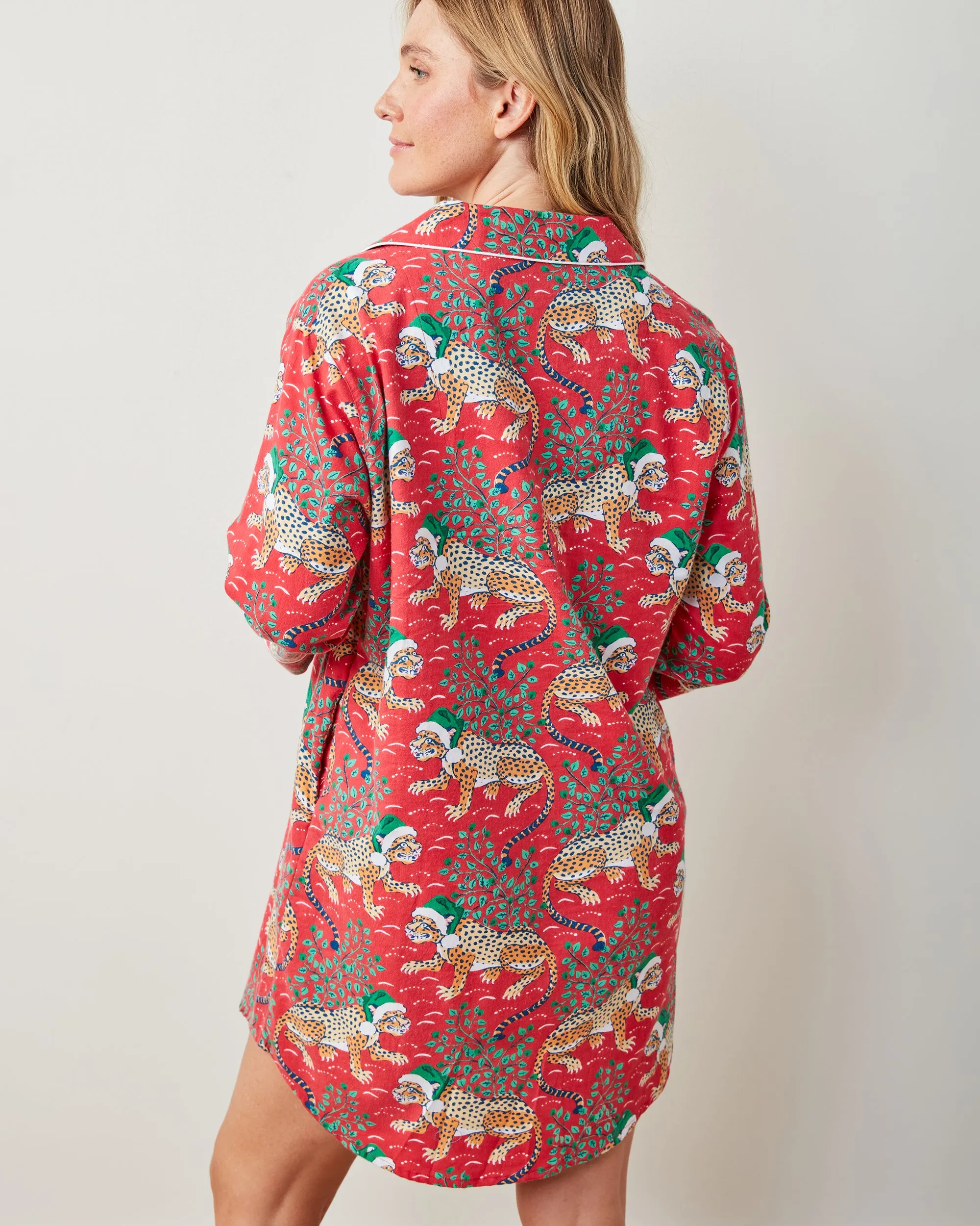 Holly Jolly Bagheera - Lightweight Flannel Sleep Shirt - Ruby