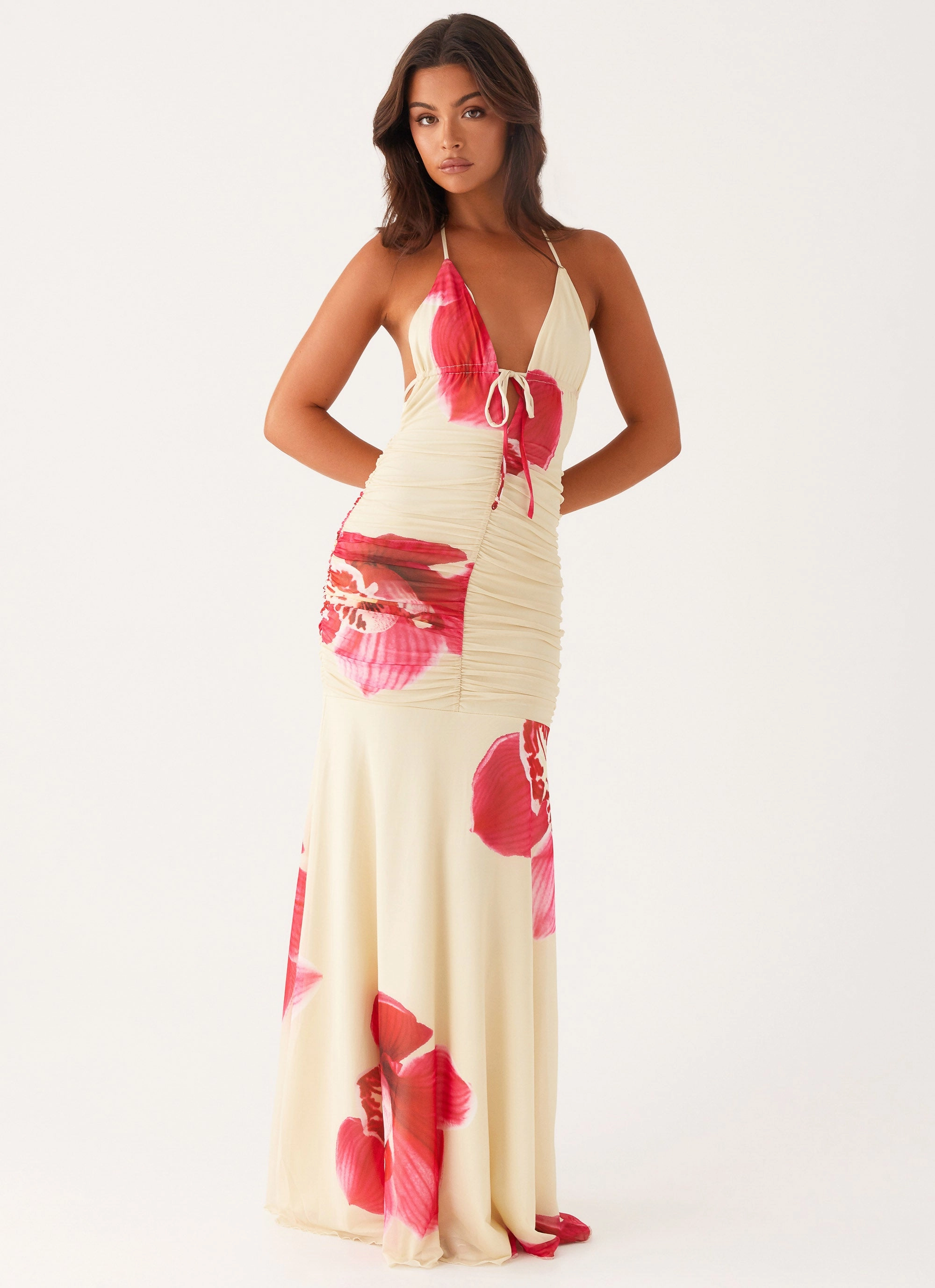 Hollywood Maxi Dress - Orchid Yellow Statement Neck