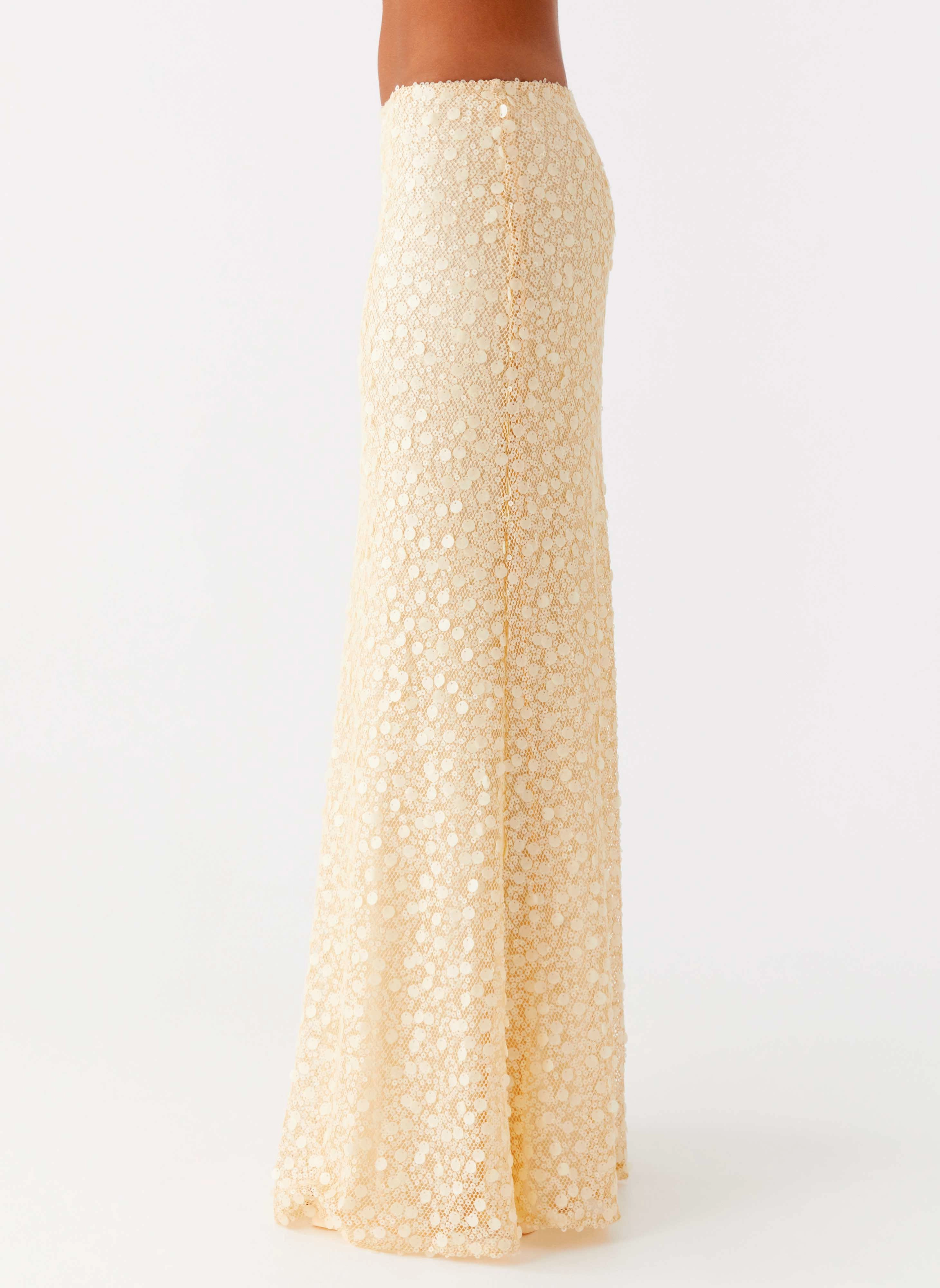 Twist Knot Details Honestly Sequin Maxi Skirt - Yellow