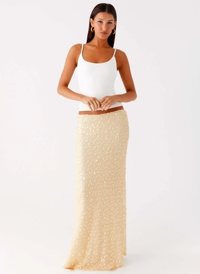 Chill Look Honestly Sequin Maxi Skirt - Yellow