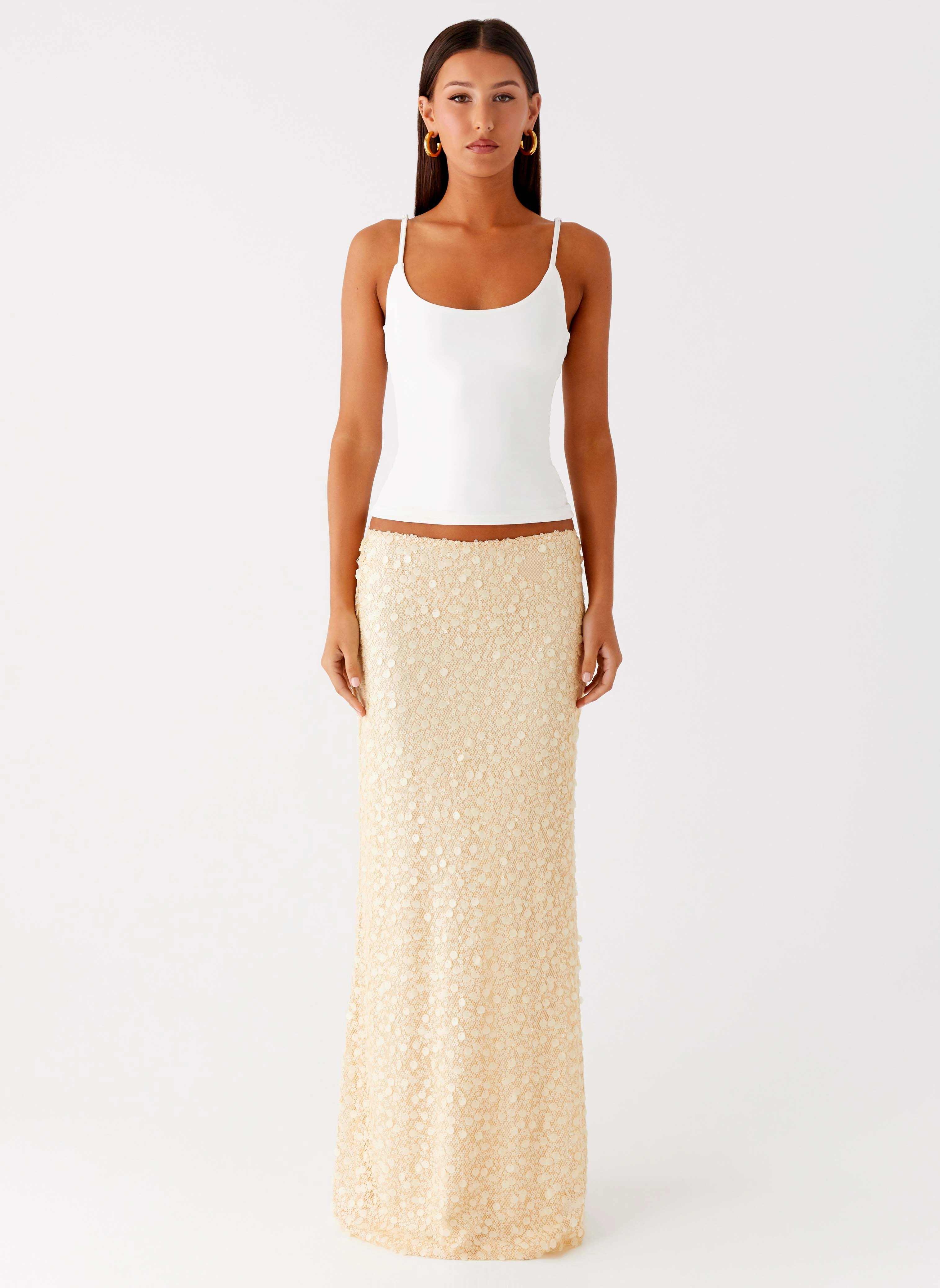 Honestly Sequin Maxi Skirt - Yellow Minimal Touch Texture Play