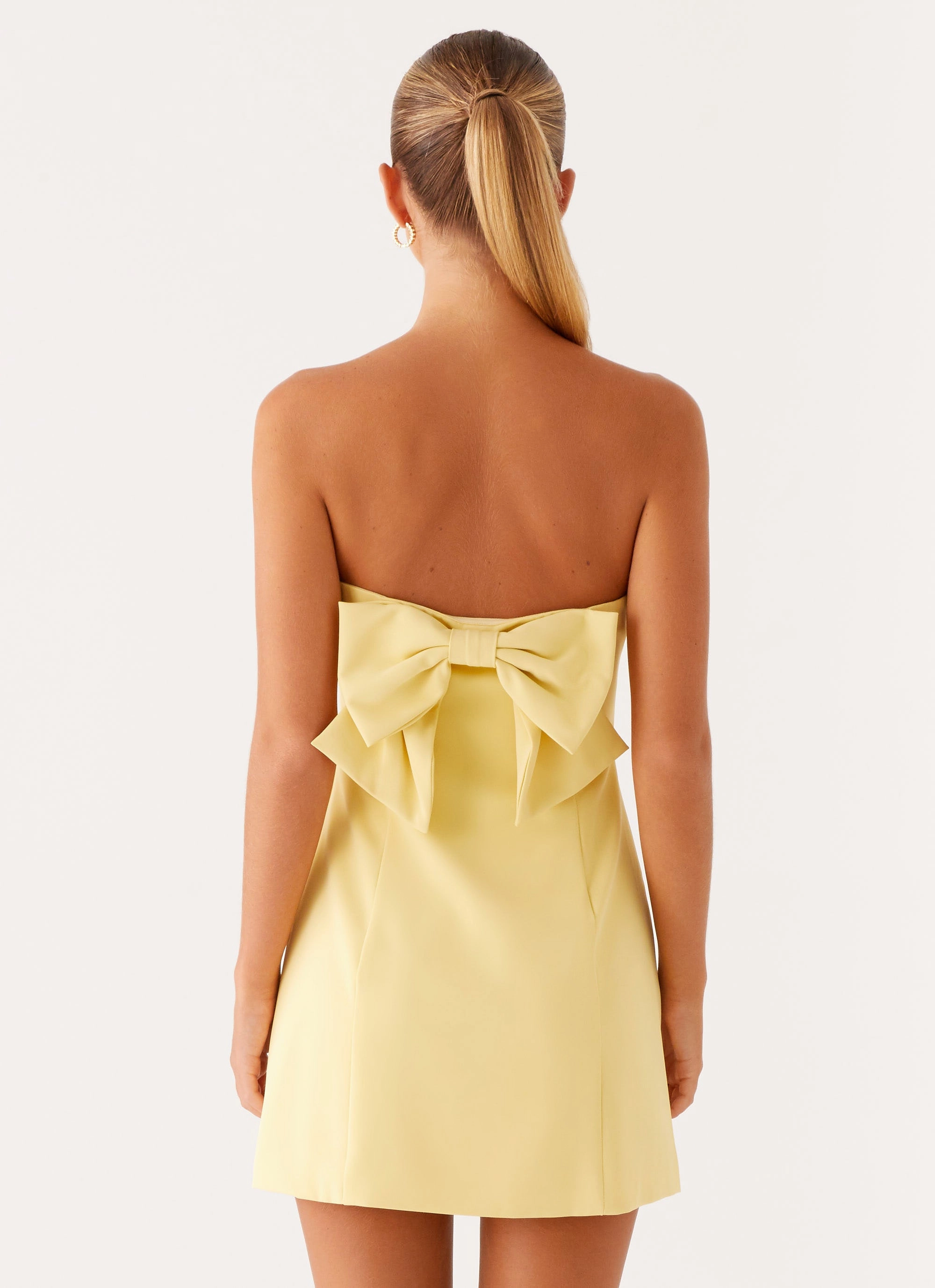 Honey Bow Mini Dress - Yellow Functional Detail