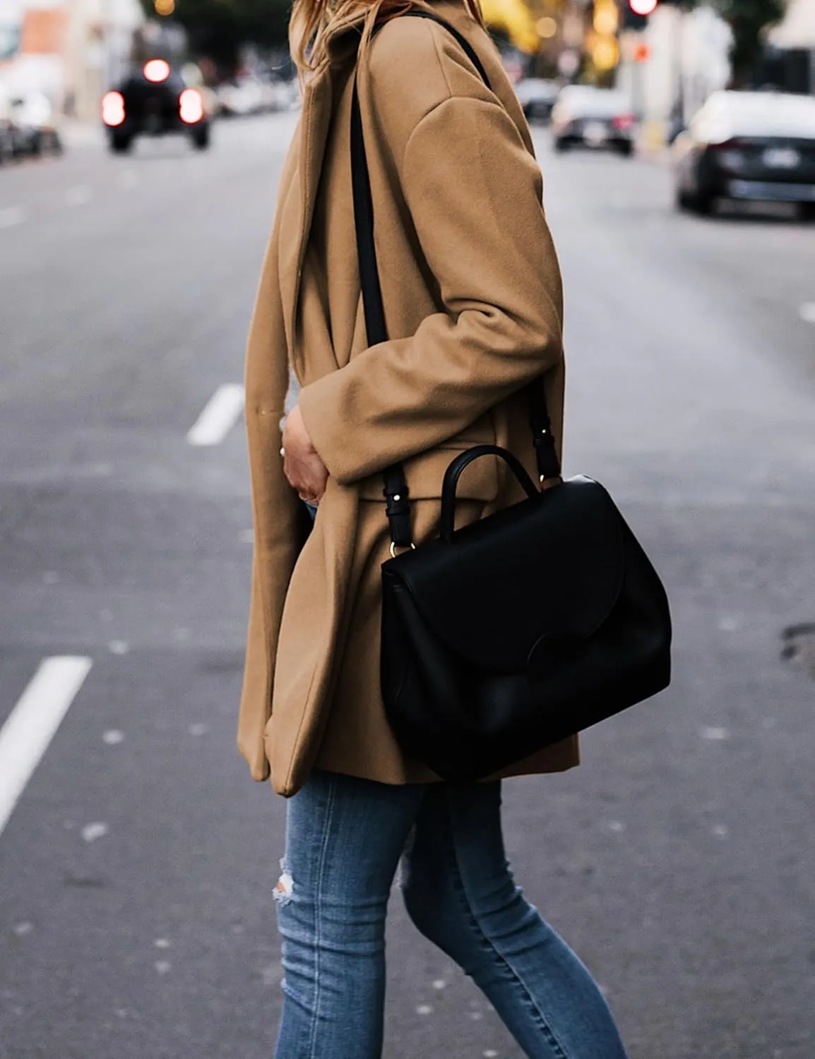 Hooever Women's Notched Lapel Wool Coat Single Breasted Pea Coats Winter Wool Blend Blazer Jacket
