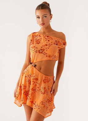 Aletta Sequin Mini Dress - Orange Side Slit Vibrant Flow