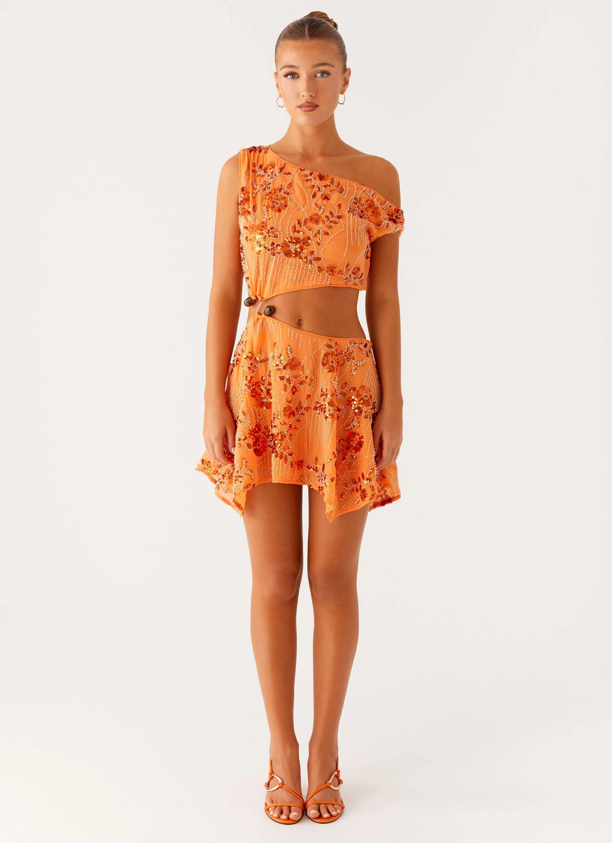 Aletta Sequin Mini Dress - Orange Smooth Finish