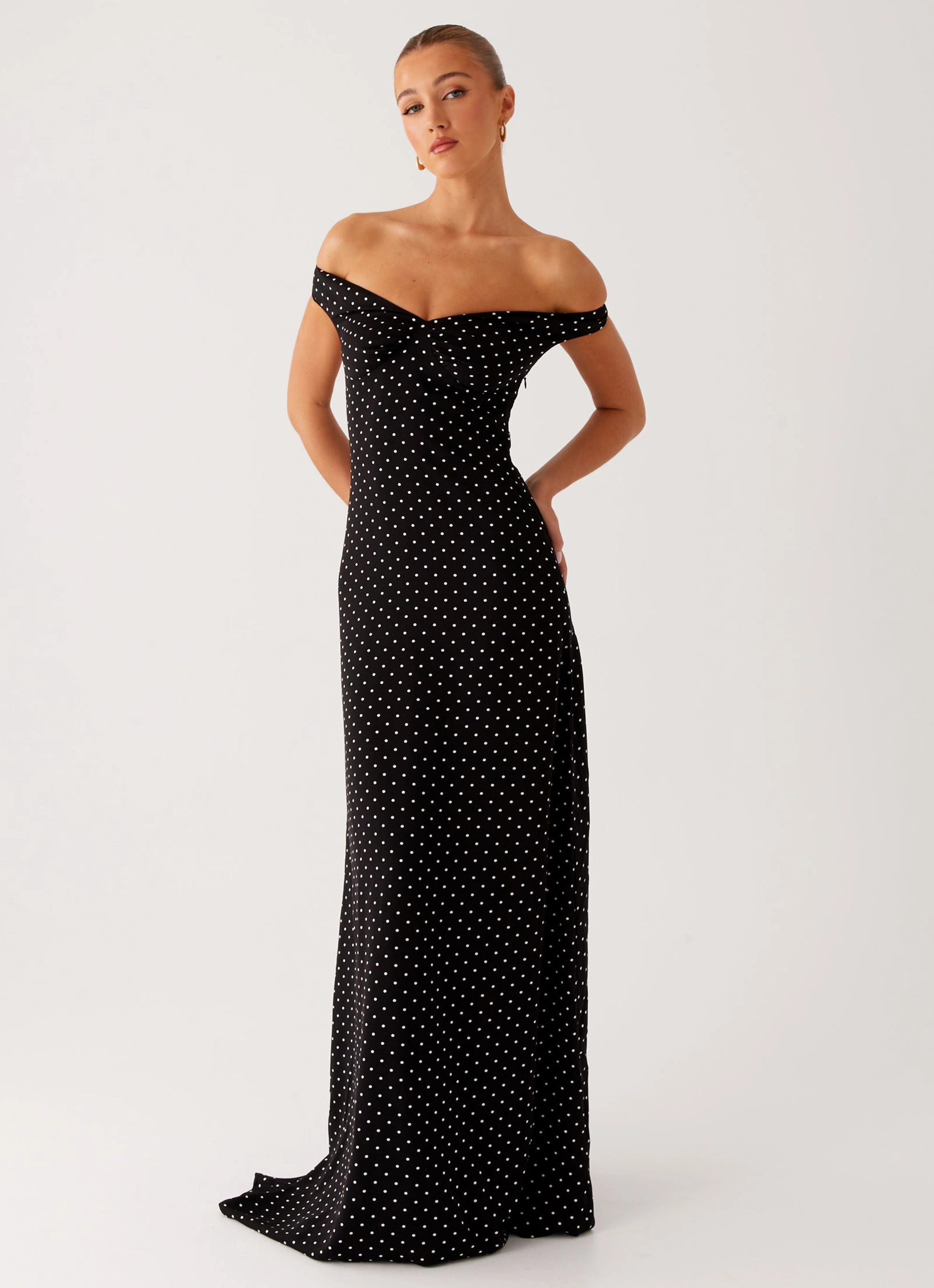Melany Maxi Dress - Black Polka Dot Semi Casual ReinforcedHem
