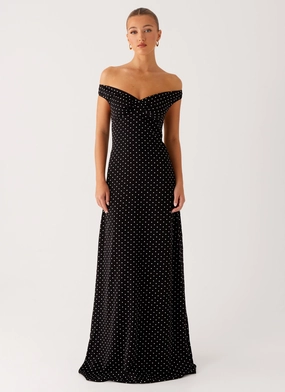 Melany Maxi Dress - Black Polka Dot countryside