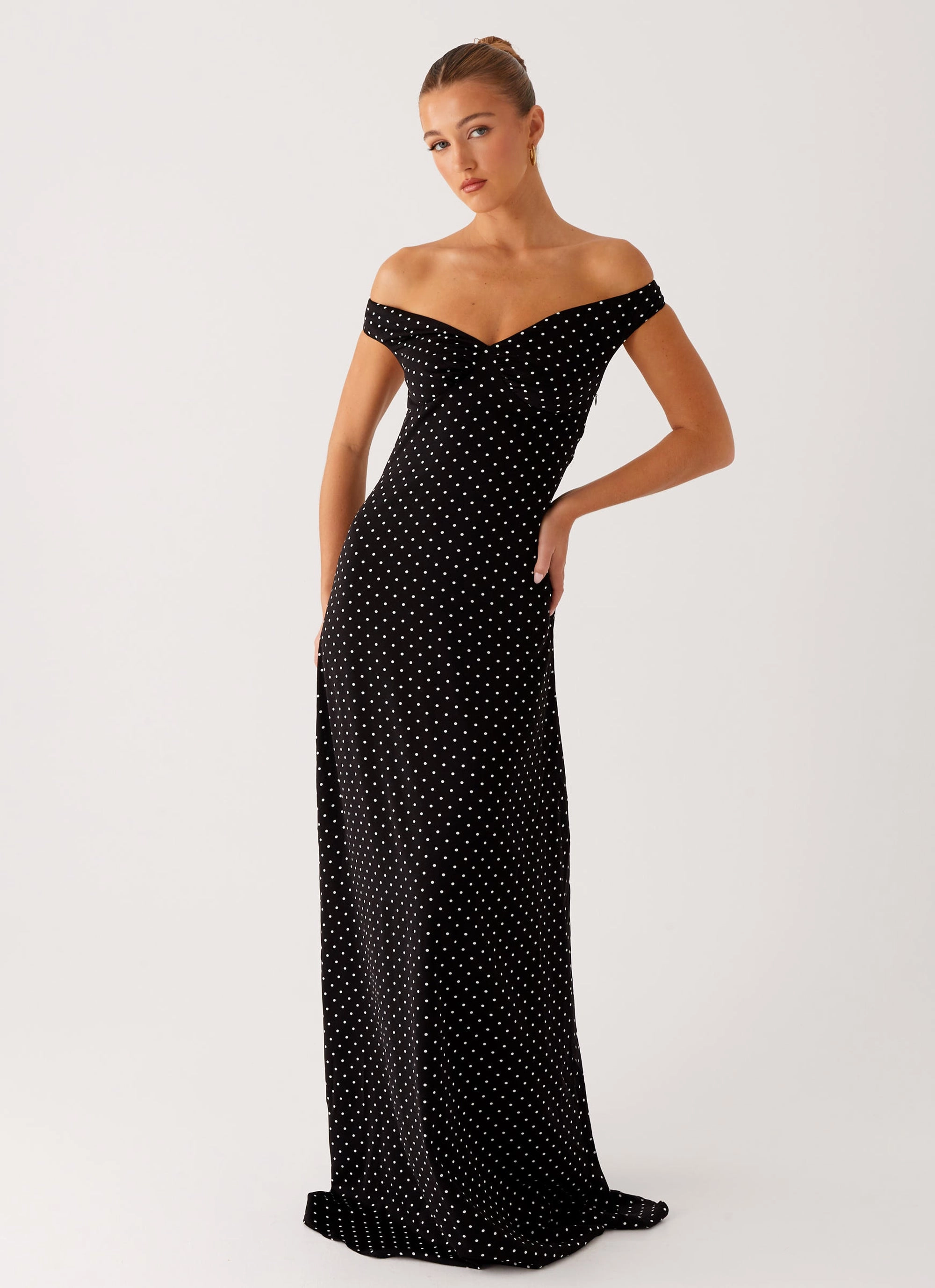 Melany Maxi Dress - Black Polka Dot Skirt Flare