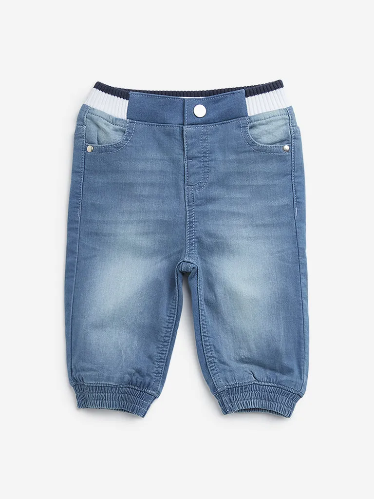 HOP Baby Blue Jogger-Style Relaxed - Fit Mid - Rise Jeans