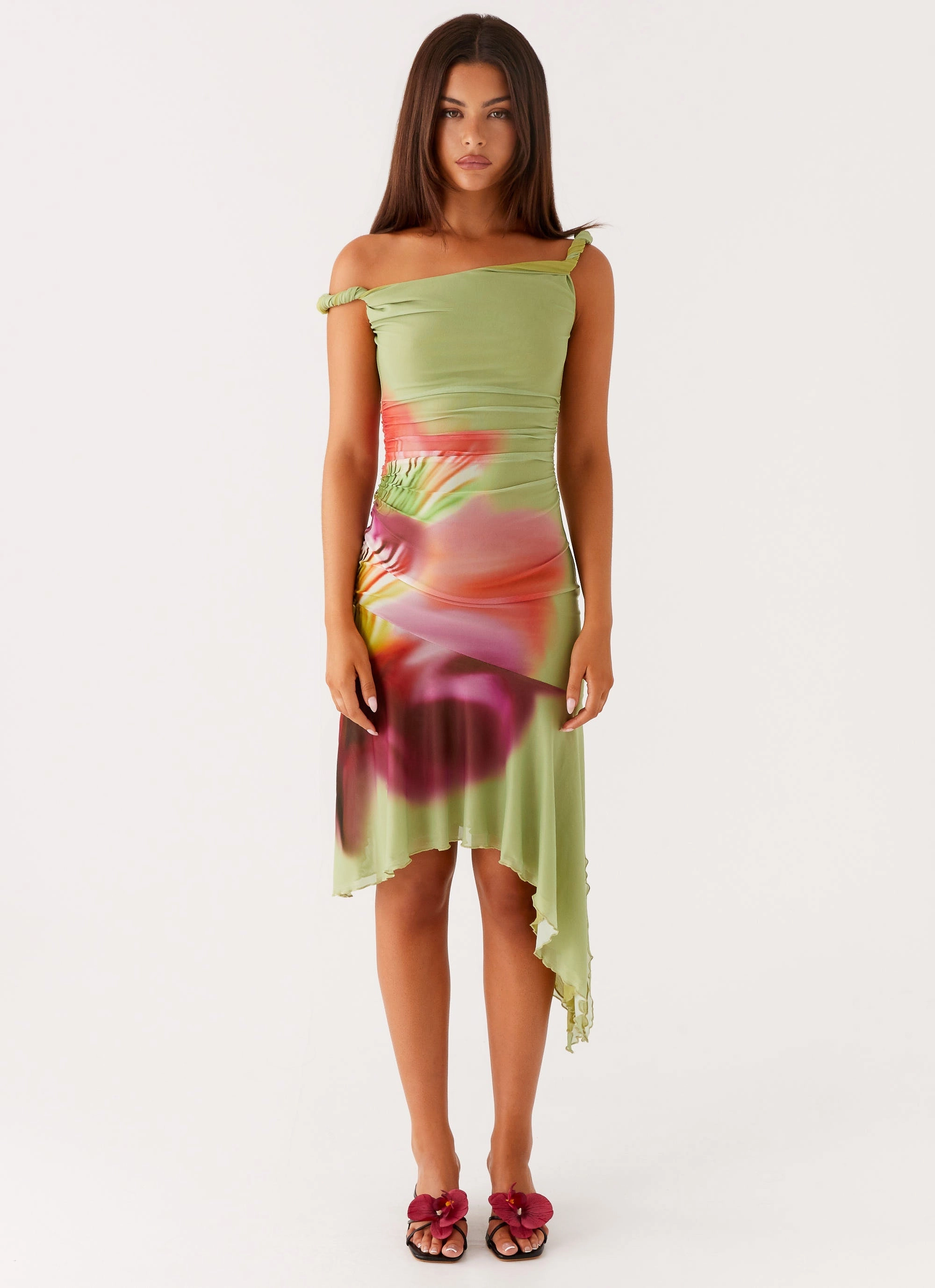 Huntah Midi Dress - Green Tropical Simple Elegance