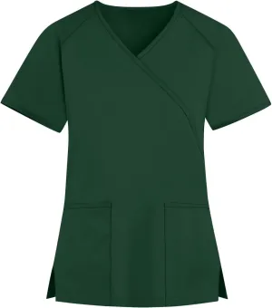 HXHYQKP Cute Scrub Tops Stretchy Short Sleeve V Neck Cartoon Print Pattern Nursing Working Uniform Caregiver Top
