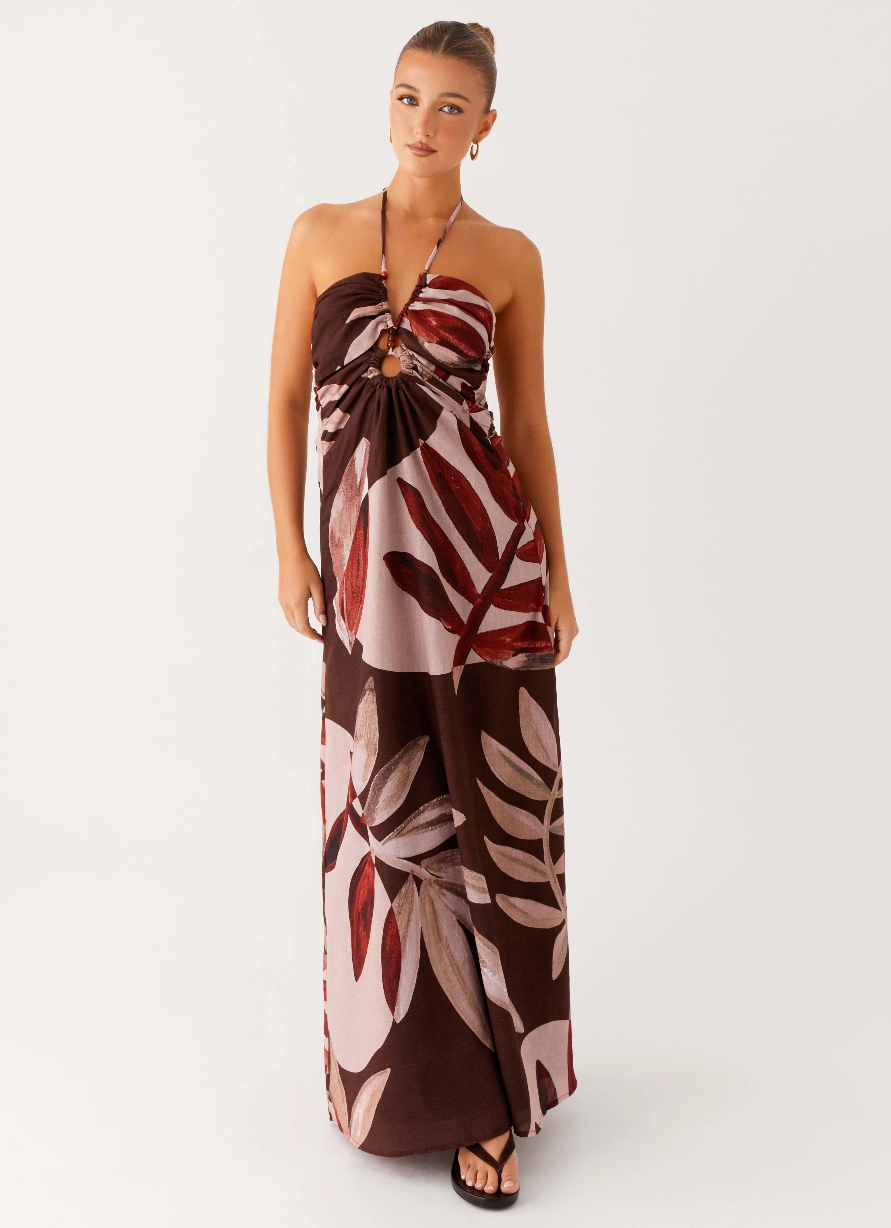 Tailored Cut Ramona Linen Maxi Dress - Cinnamon Palm