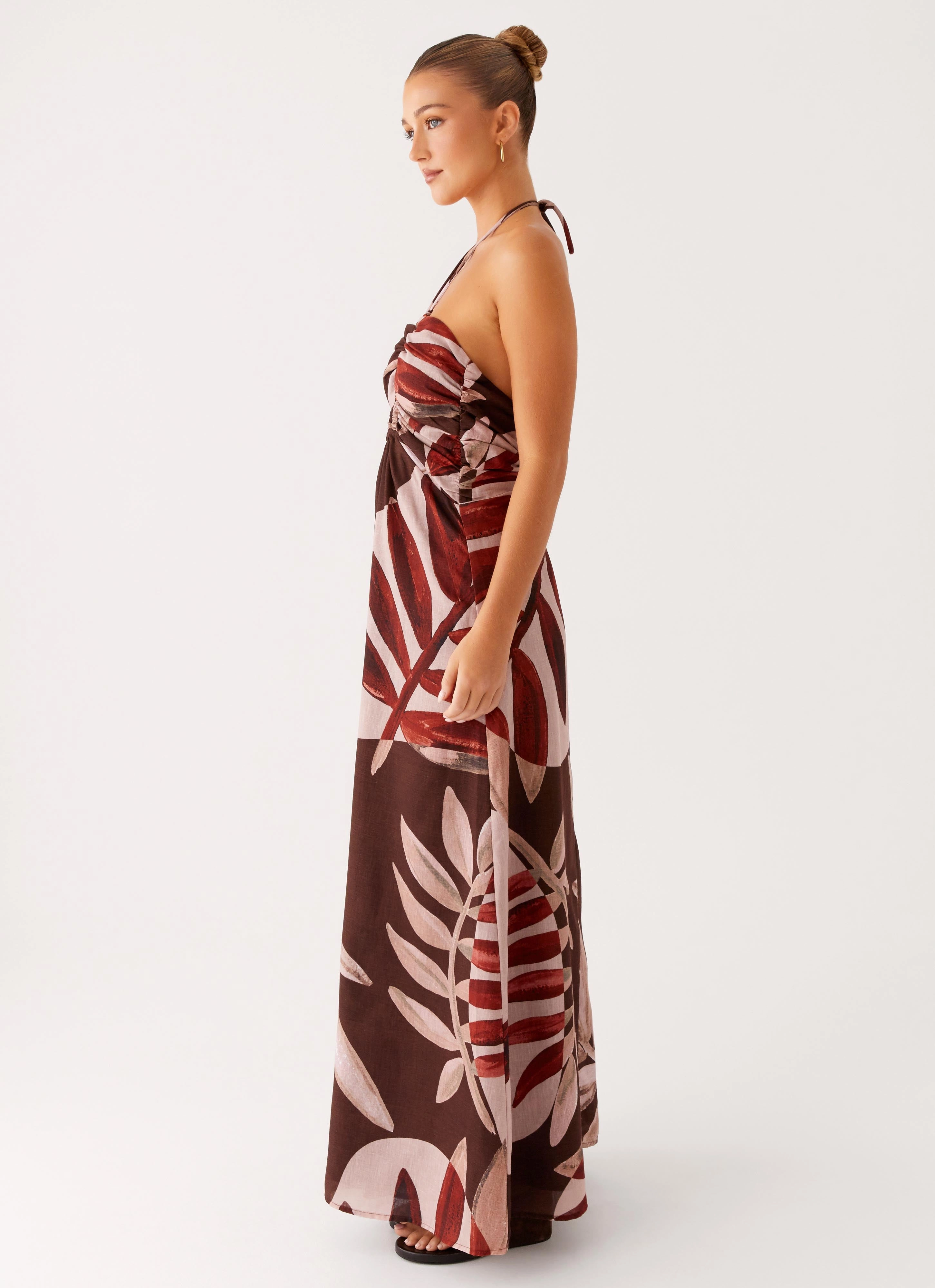 Sister Charm Casual Waist Ramona Linen Maxi Dress - Cinnamon Palm