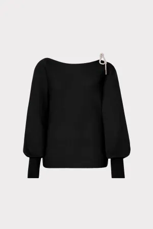 MultiPocketDesign Anti Pilling Ida Crystal Bow Cold Shoulder Sweater
