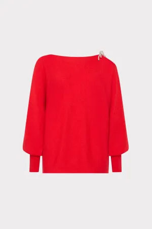 Cozy Fit Ida Crystal Bow Cold Shoulder Sweater