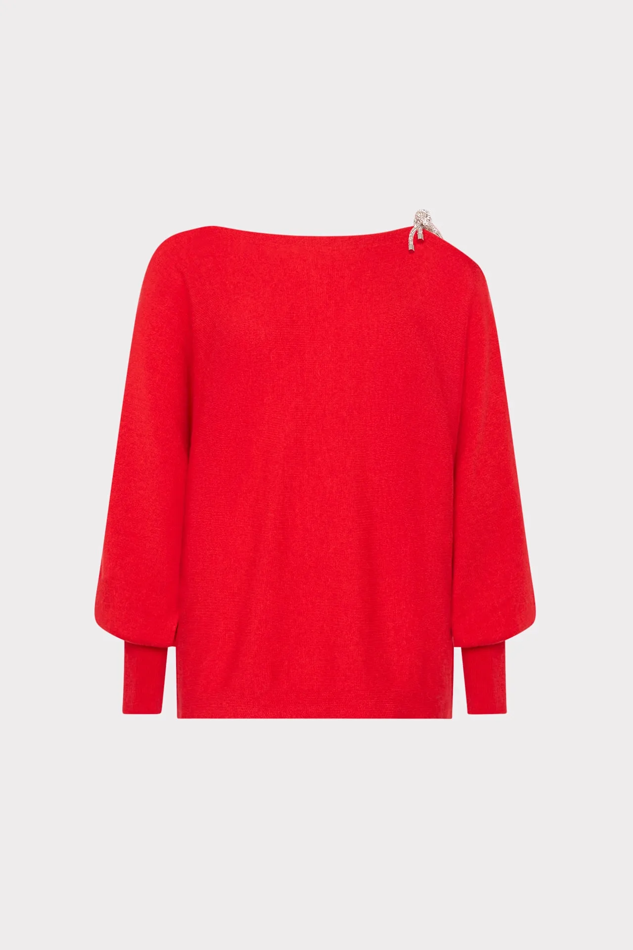 Ida Crystal Bow Cold Shoulder Sweater WrinkleResistant AdjustableClosure