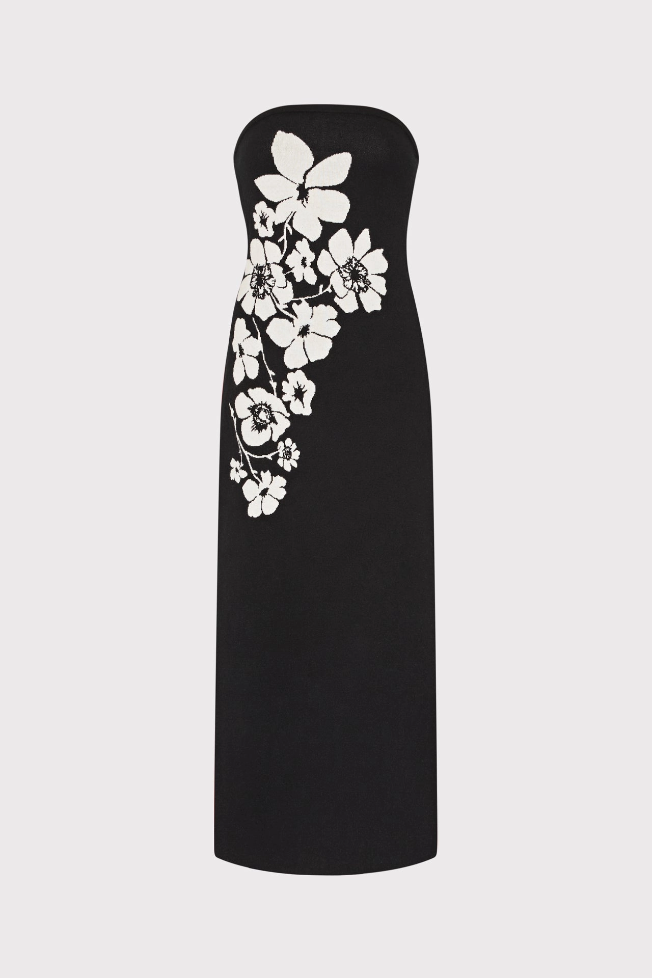 Travel Essential Placed Floral Strapless Knit Midi Dress