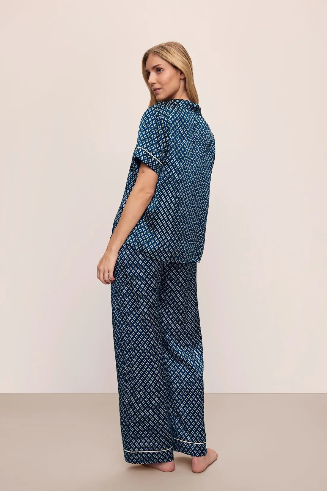 Inez Washable Silk Printed Short Sleeve Pant PJ Set
