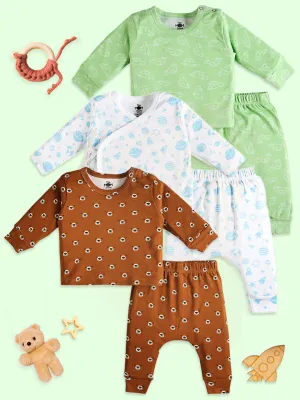 Infant Pajama Set Combo Of 3: Vroom Vroom-Out Of World-Beary Best