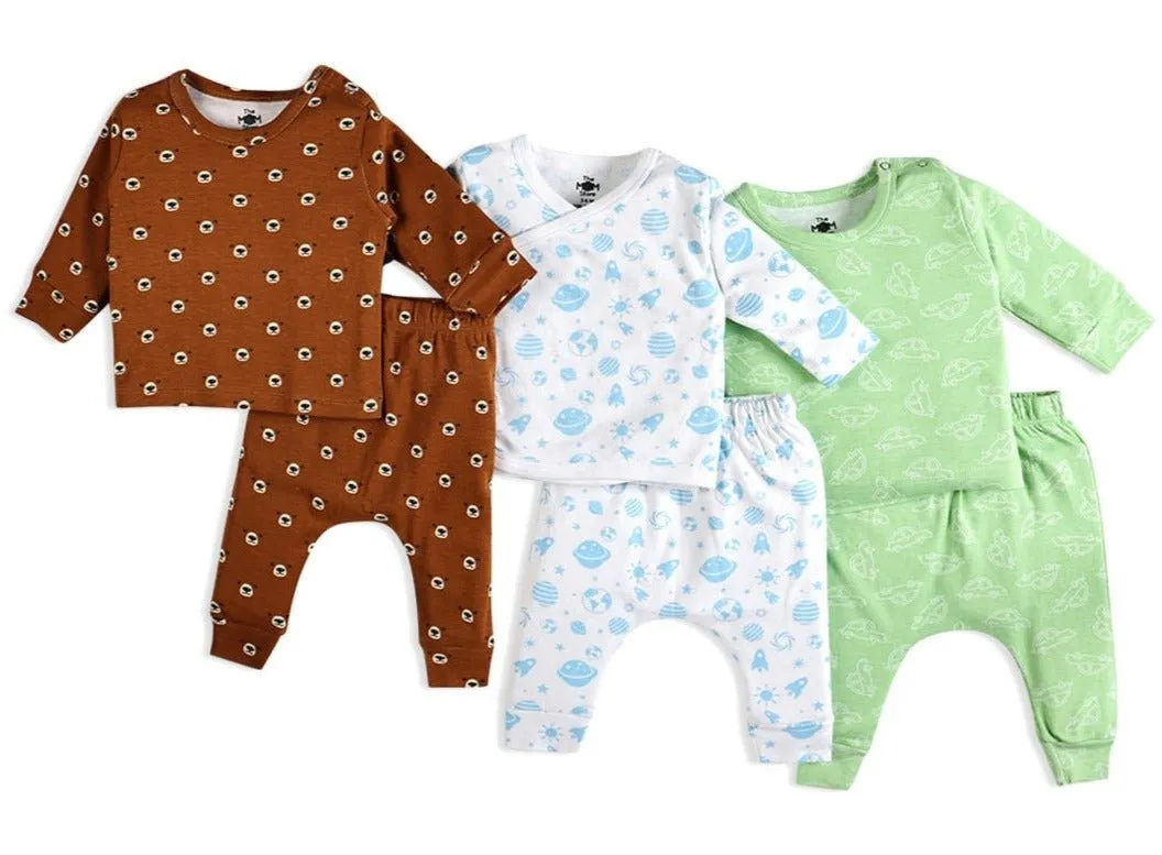 Infant Pajama Set Combo Of 3: Vroom Vroom-Out Of World-Beary Best