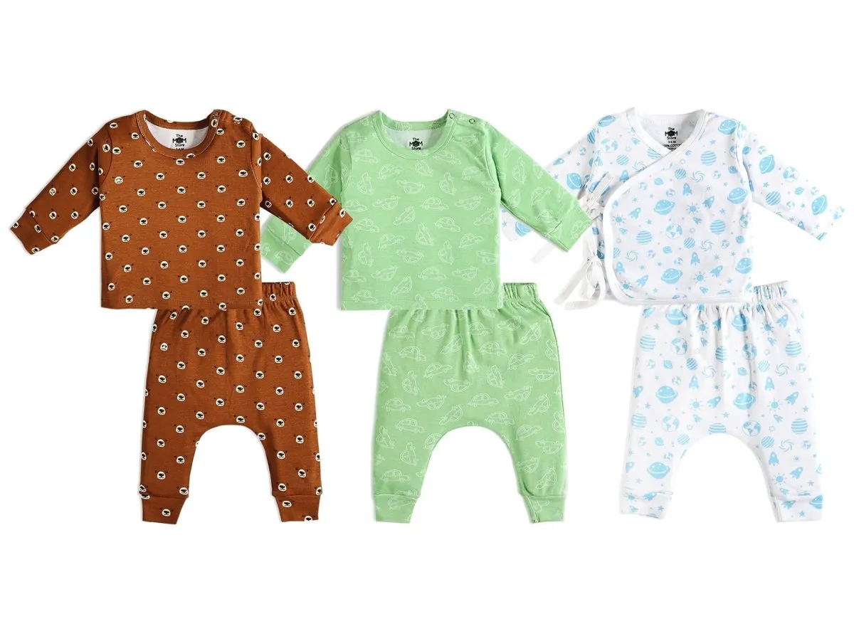 Infant Pajama Set Combo Of 3: Vroom Vroom-Out Of World-Beary Best