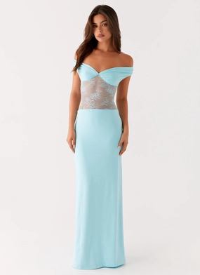 Unlined Look Adjustable-Length Infatuation Lace Maxi Dress - Turquoise