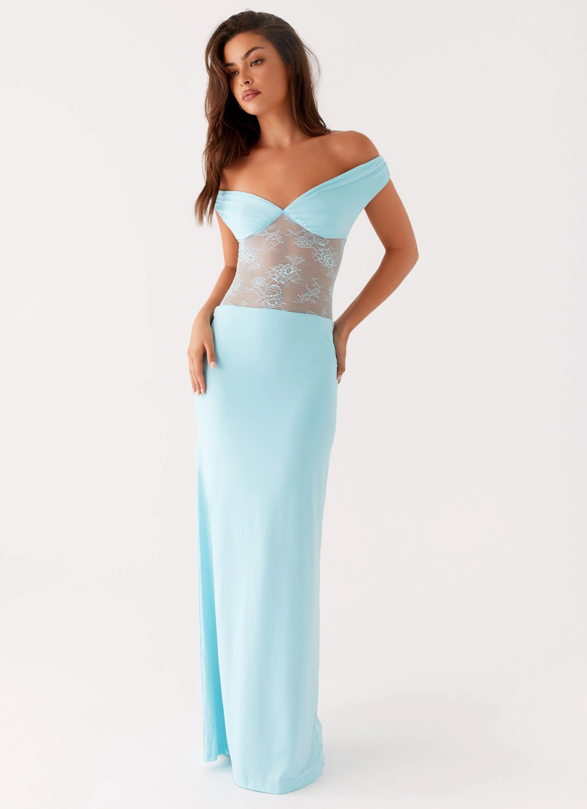 Classic Movement Perfectly Fitted Infatuation Lace Maxi Dress - Turquoise