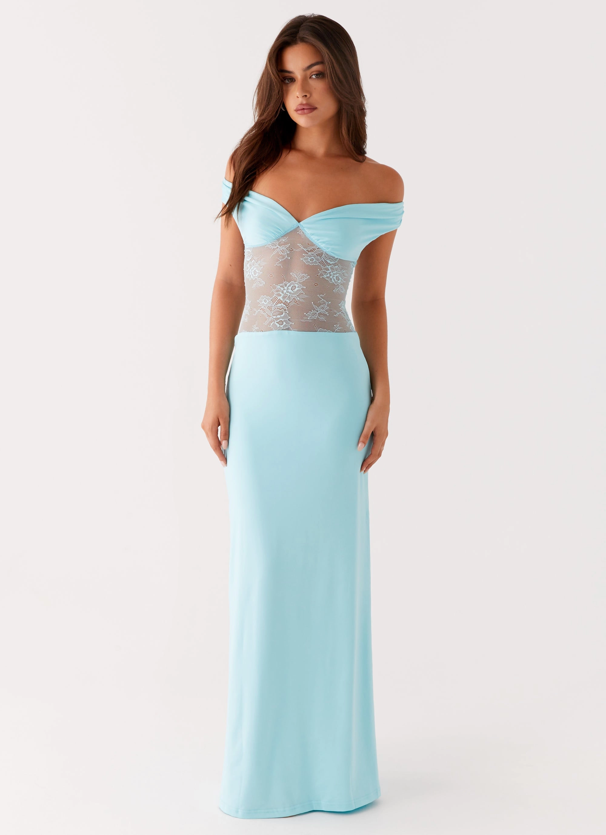 Unlined Look Adjustable-Length Infatuation Lace Maxi Dress - Turquoise