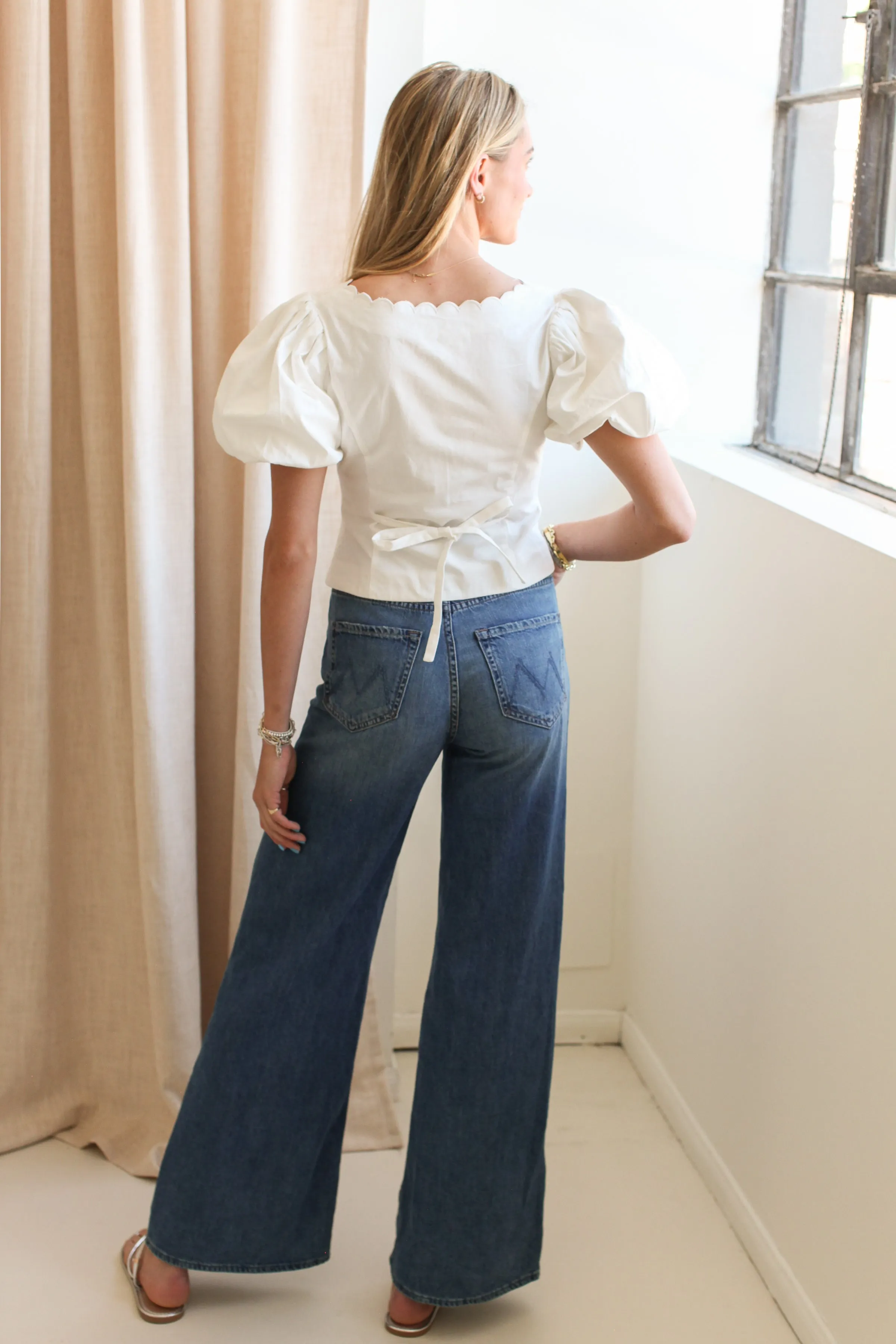Tagless Neckline Layered Sleeve Melissa Scallop Blouse