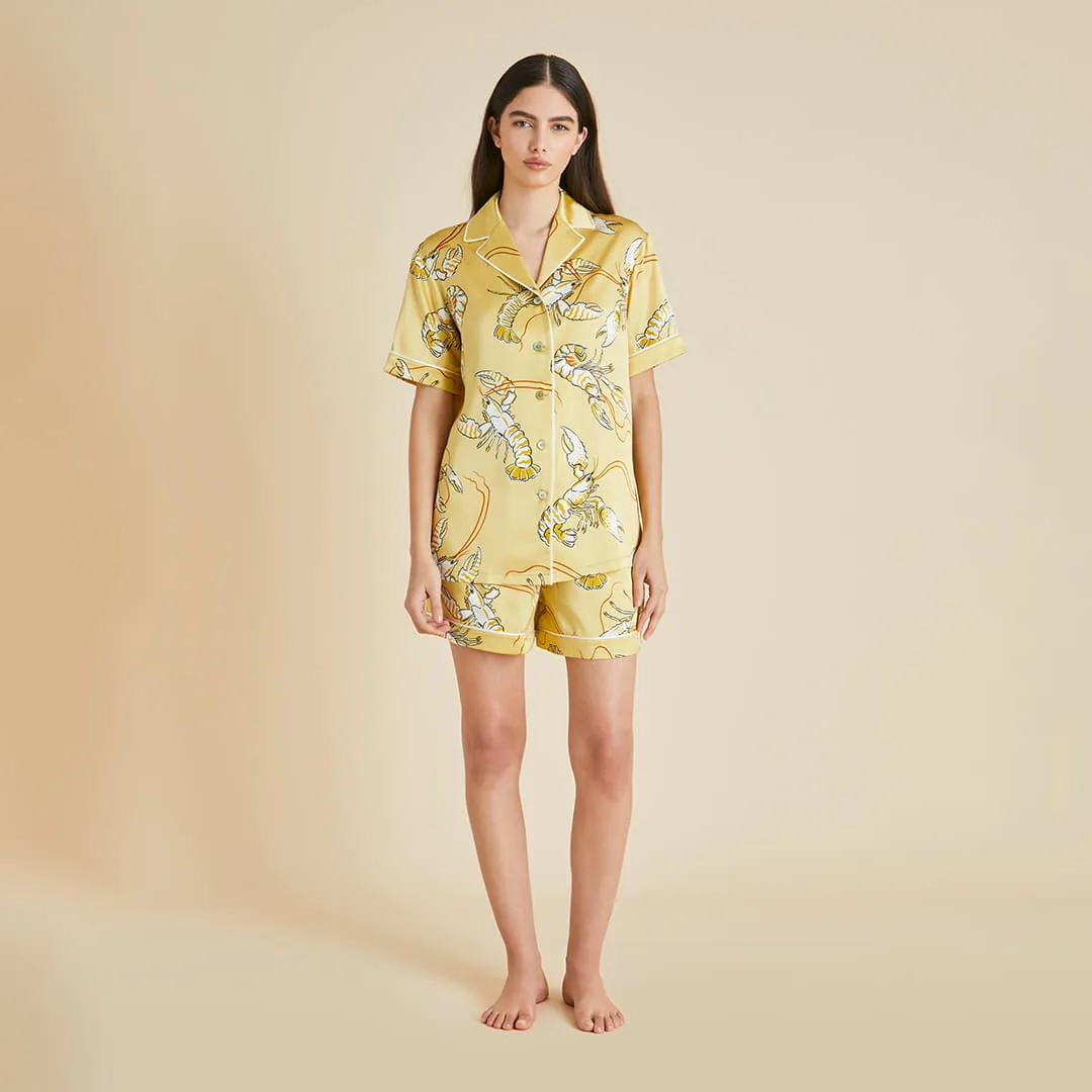 Ingo Perseus Yellow Lobster Pajamas in Silk Satin