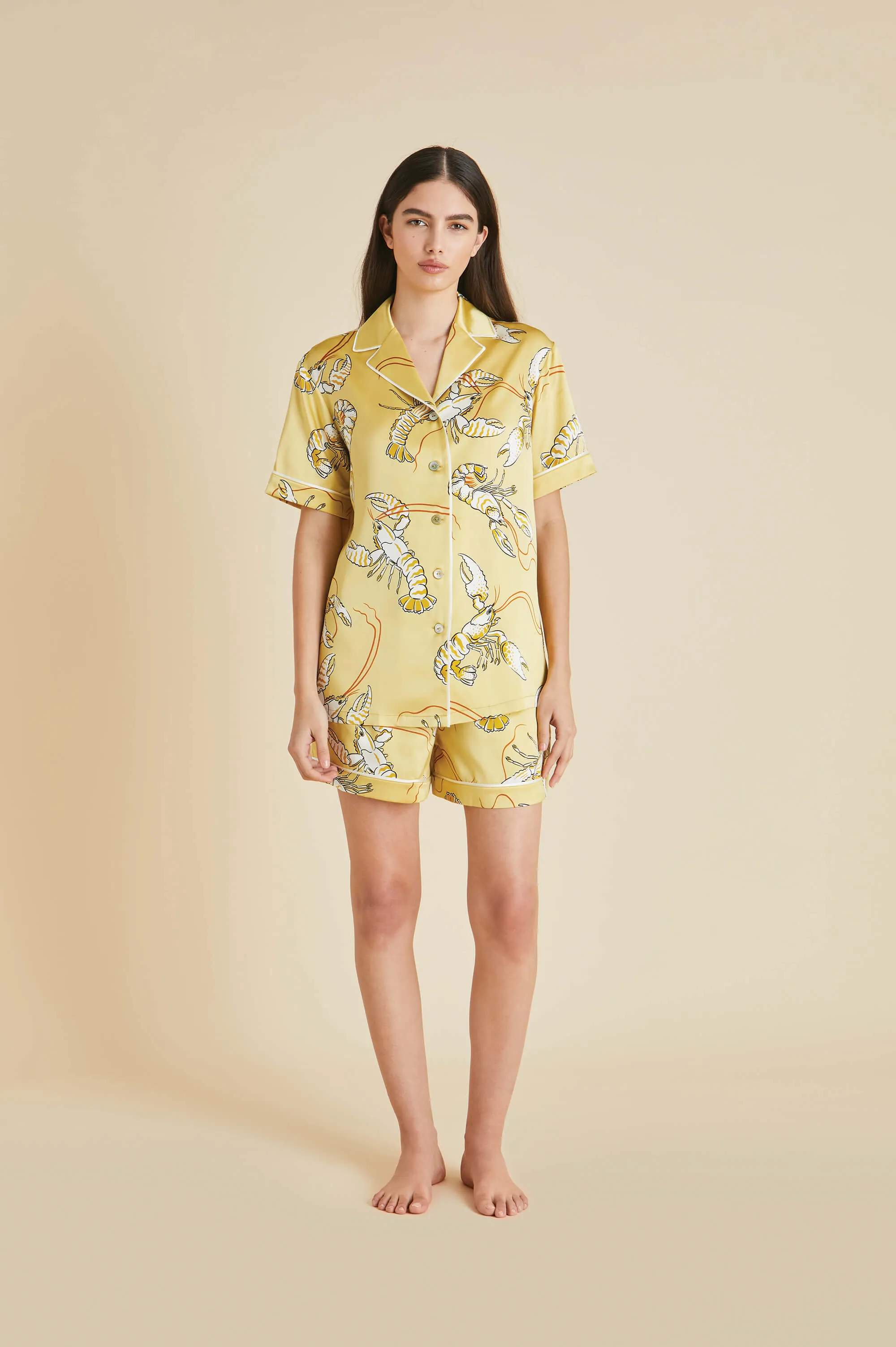 Ingo Perseus Yellow Lobster Pajamas in Silk Satin