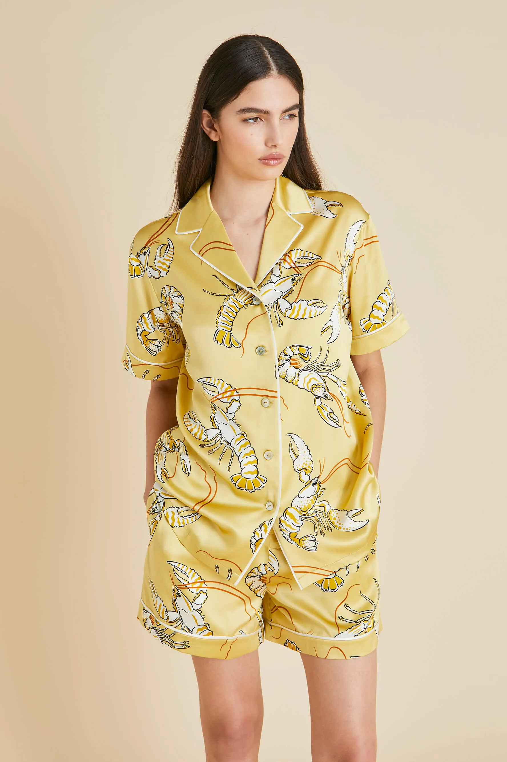 Ingo Perseus Yellow Lobster Pajamas in Silk Satin