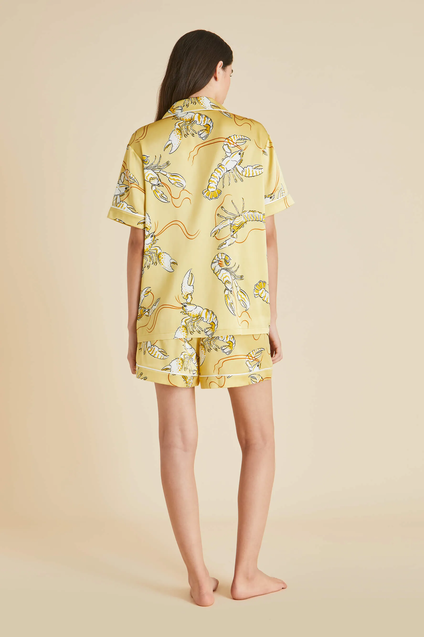 Ingo Perseus Yellow Lobster Pajamas in Silk Satin