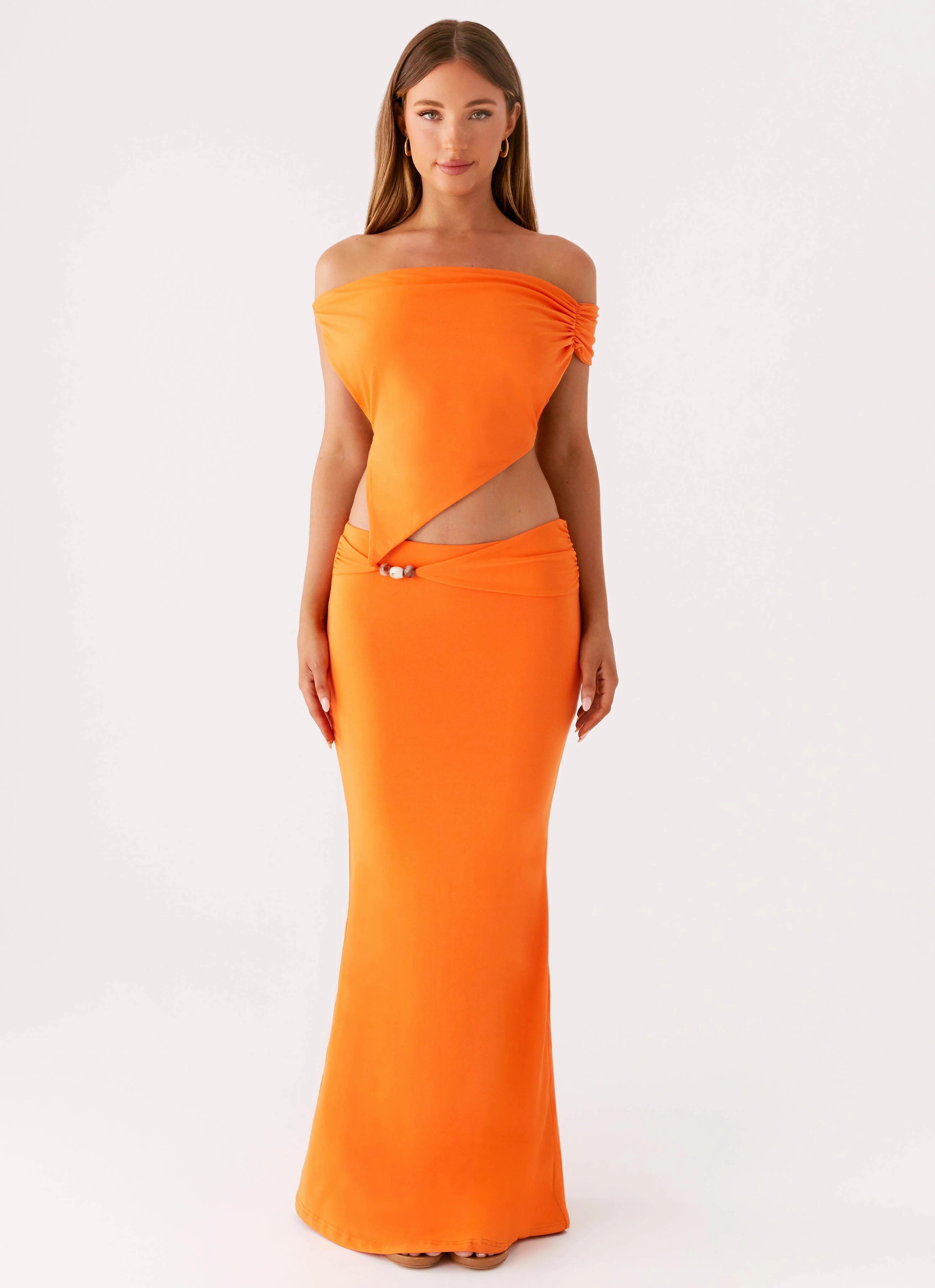 Kamara Off Shoulder Top - Orange Midweight Texture Organic Cotton Blend