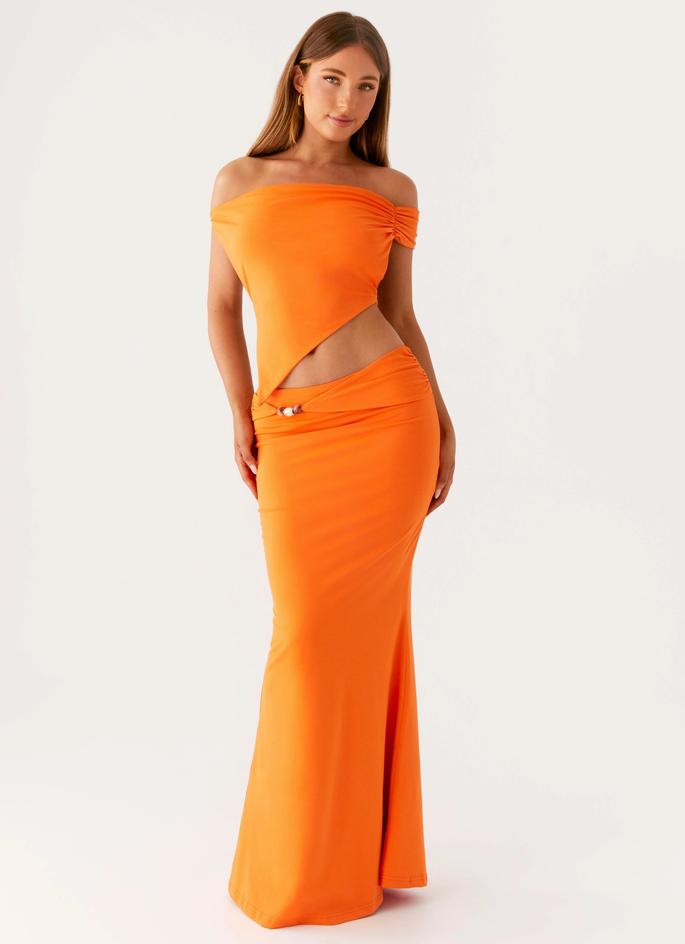 Multi Panel Design Casual Blouse Kamara Off Shoulder Top - Orange