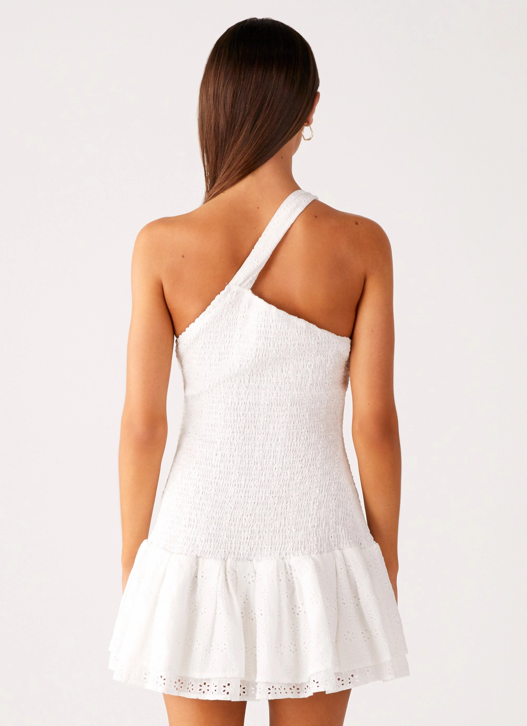 Silky Mood Silky Shine Hestia Drop Waist Shirring Mini Dress - White