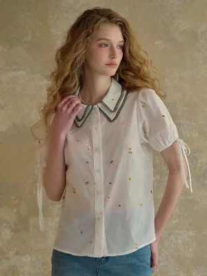 ??Final Sale??Hazel Double Collar Floral 100% Cotton Blouse Comfortable Collar Reflective Accent Trim