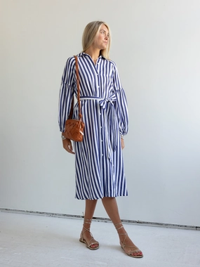 BiasCutSilhouette OdorControlTreatment Ischia Navy Stripe Dress