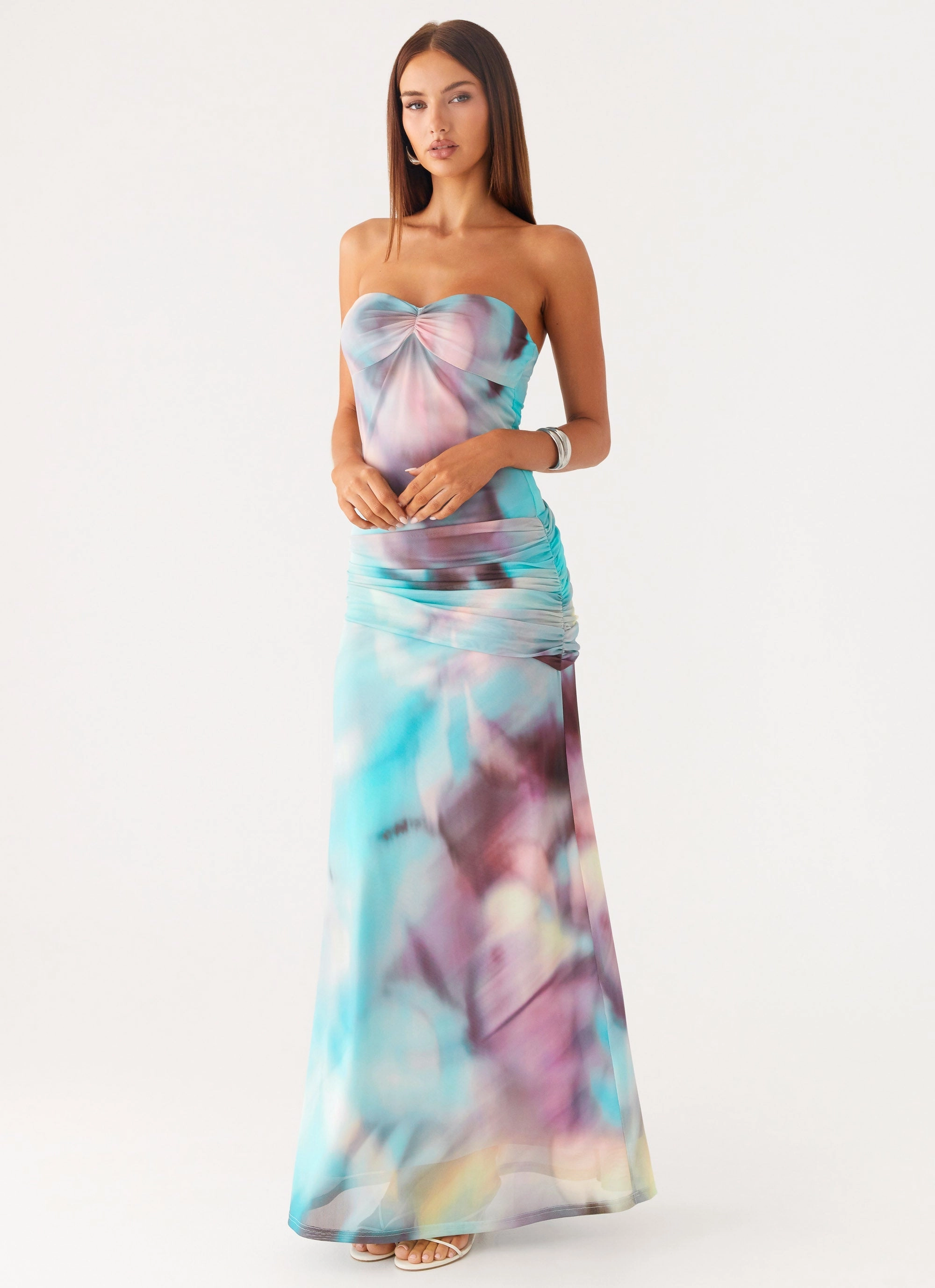 Isle Escape Mesh Maxi Dress - Sea Splash Art Spirit Sleeve Light