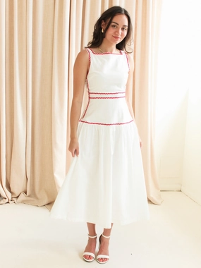 Adeline RicRac Midi Dress - Red Casual Mode