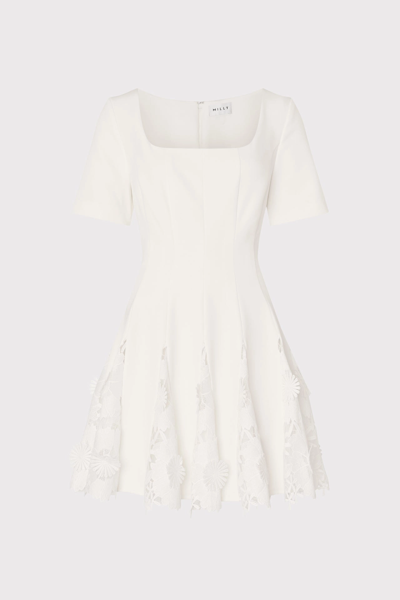 Joy Lace Combo Mini Godet Dress Pure Shape Minimalist-Trend