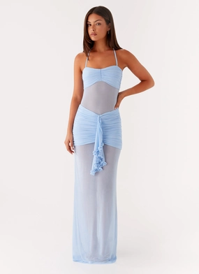 Lily Halter Maxi Dress - Blue Casual Silhouette BreathableFabric