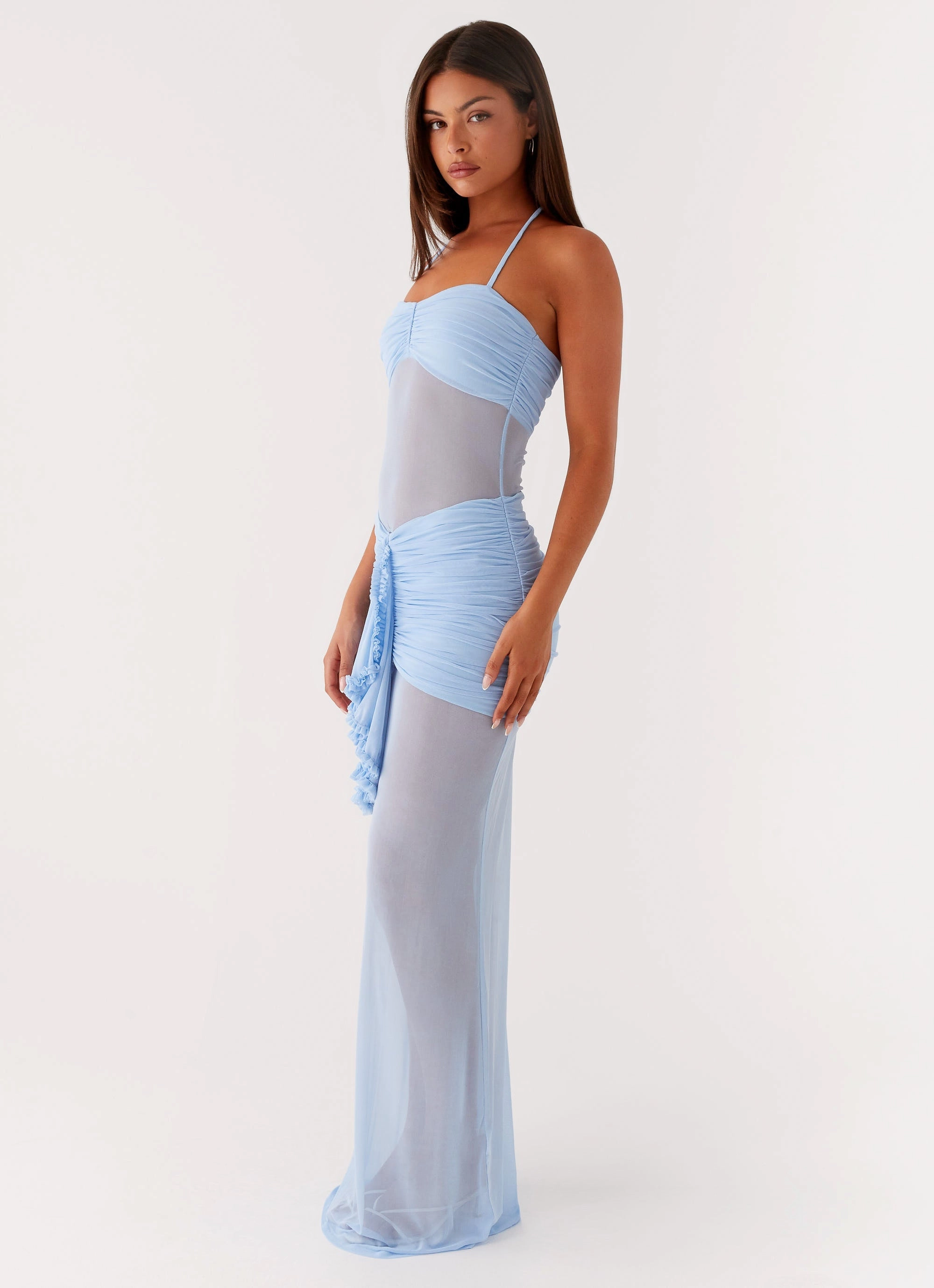 Lily Halter Maxi Dress - Blue Urban Cool Chilly Weather Wear