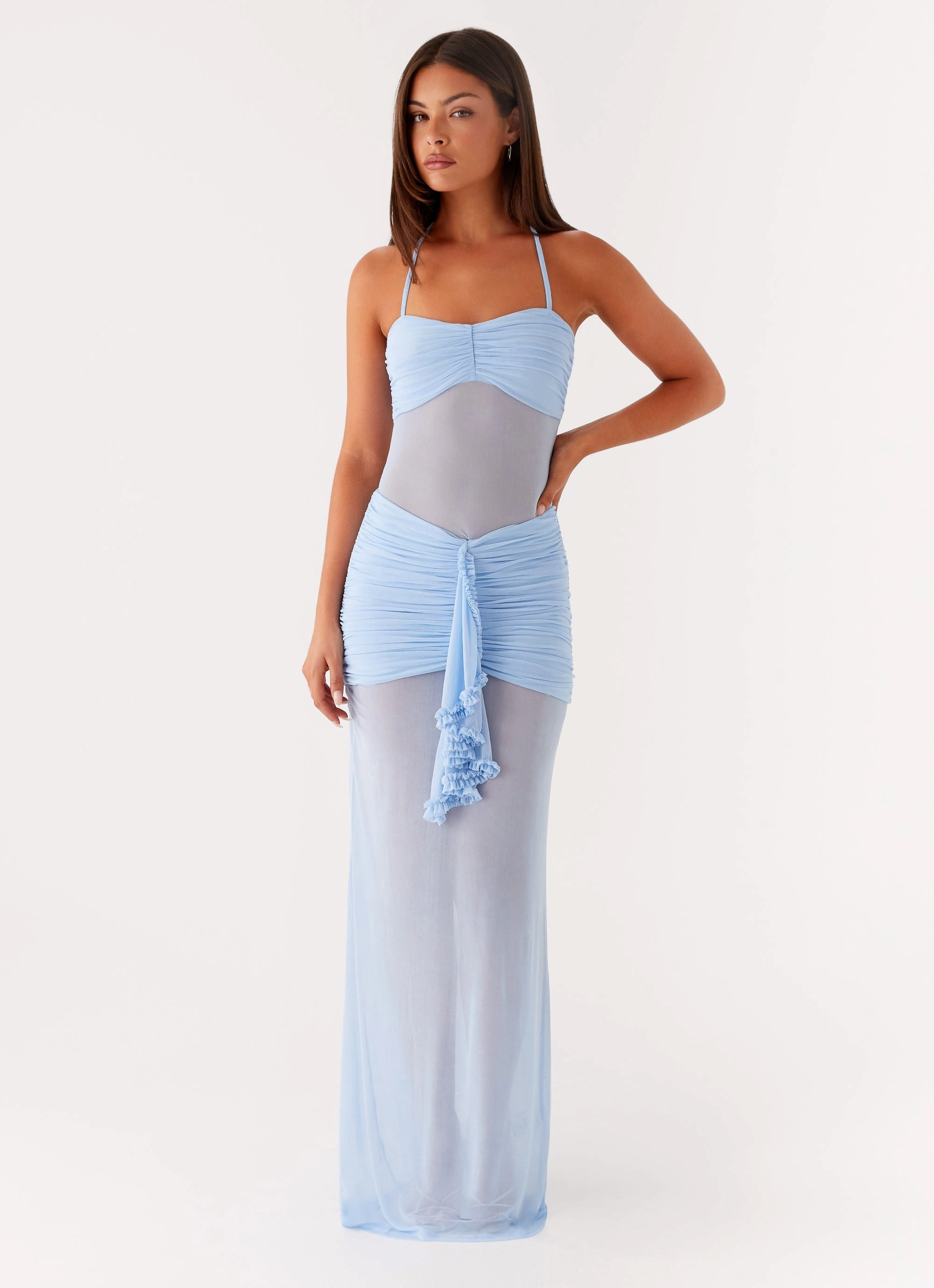Lily Halter Maxi Dress - Blue Casual Silhouette BreathableFabric