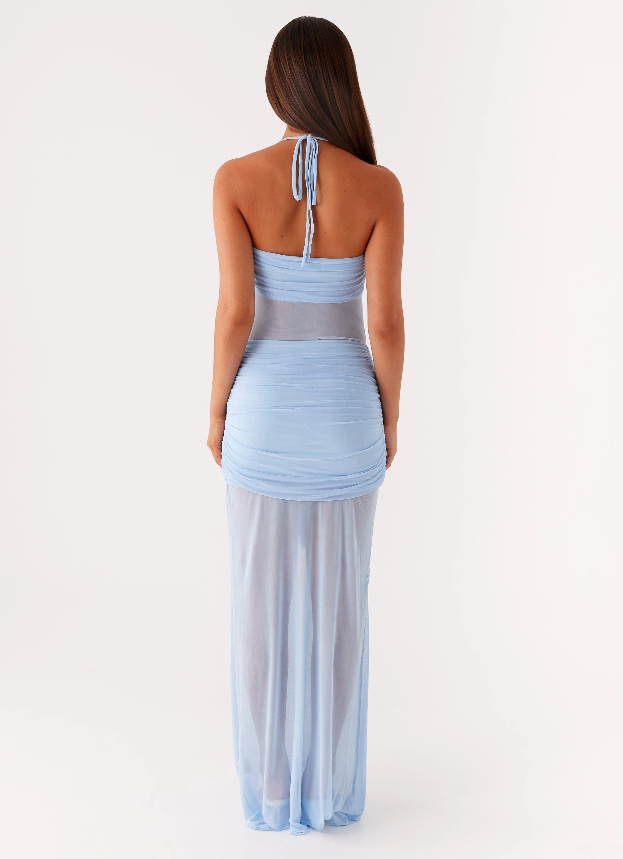 Peace Glow Fringe-Detail Lily Halter Maxi Dress - Blue