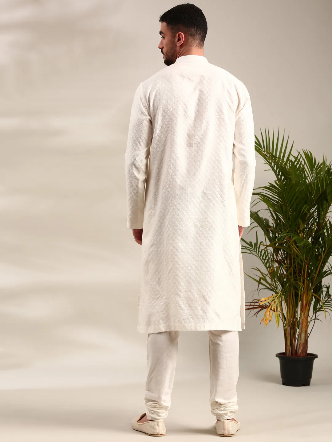 Ivory Silk  Jaquard Kurta Set