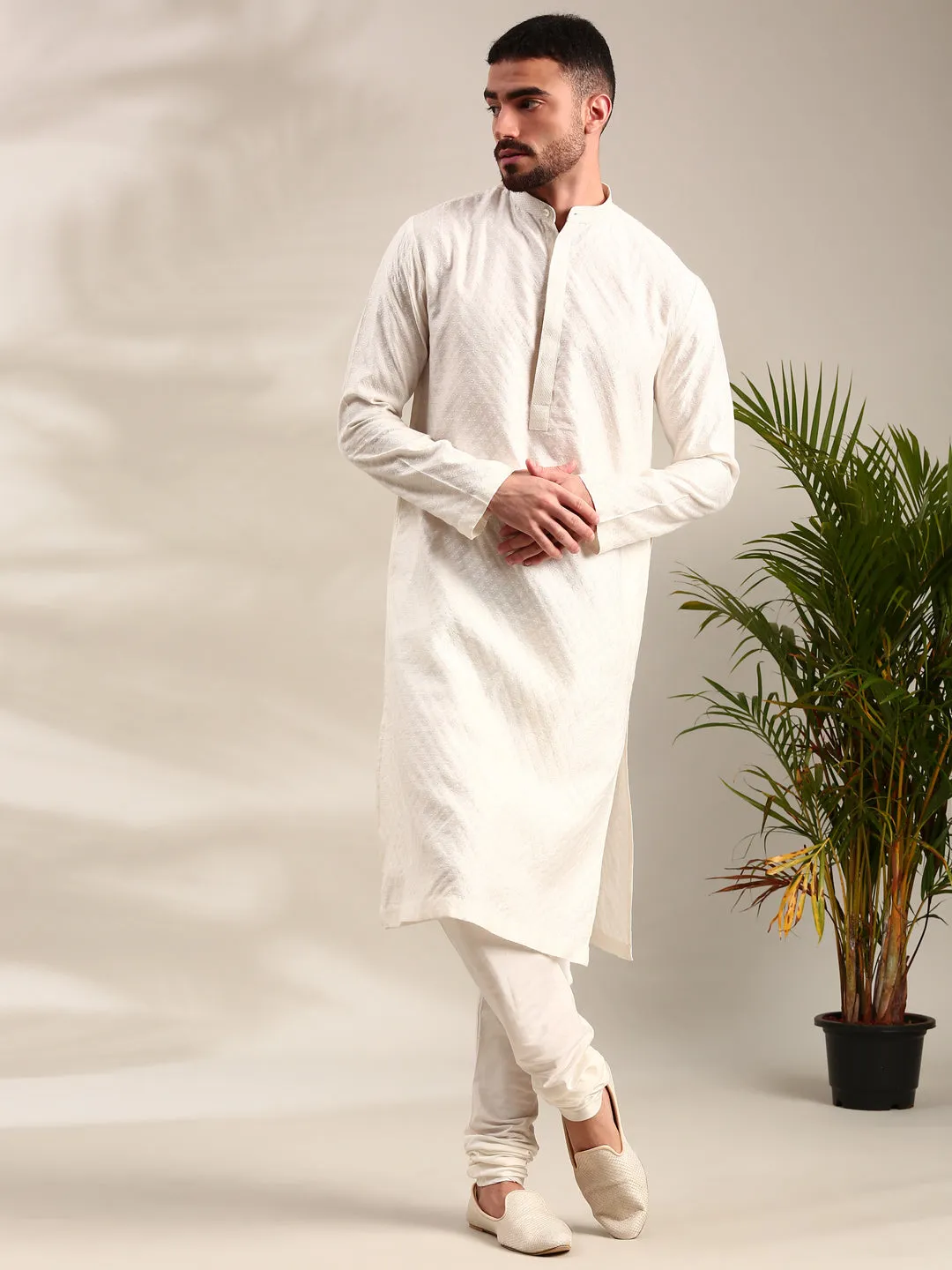 Ivory Silk  Jaquard Kurta Set