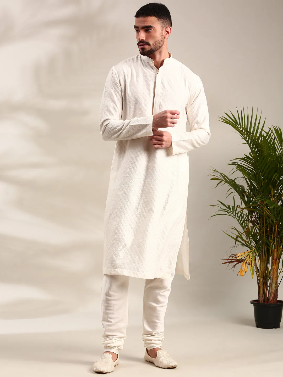 Ivory Silk  Jaquard Kurta Set