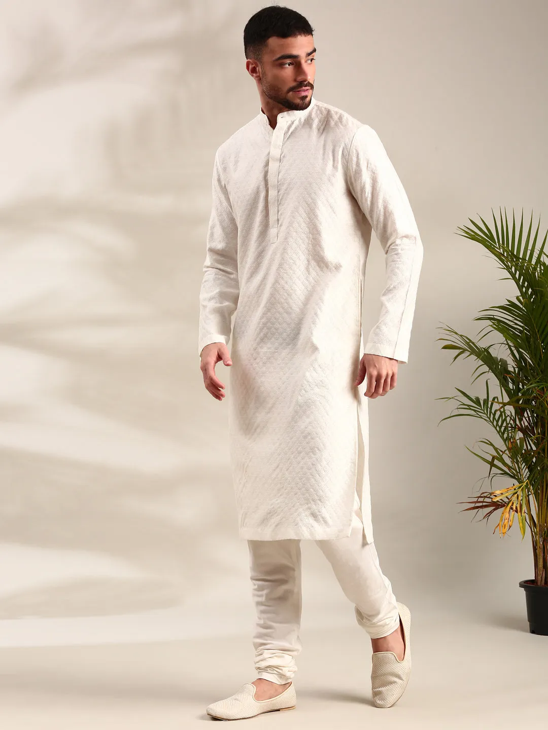 Ivory Silk  Jaquard Kurta Set